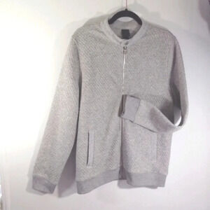 H&M Quilted Jacket Dove Grey Silver Medium Soft Comfy Gray Zipper Crew Collar M
